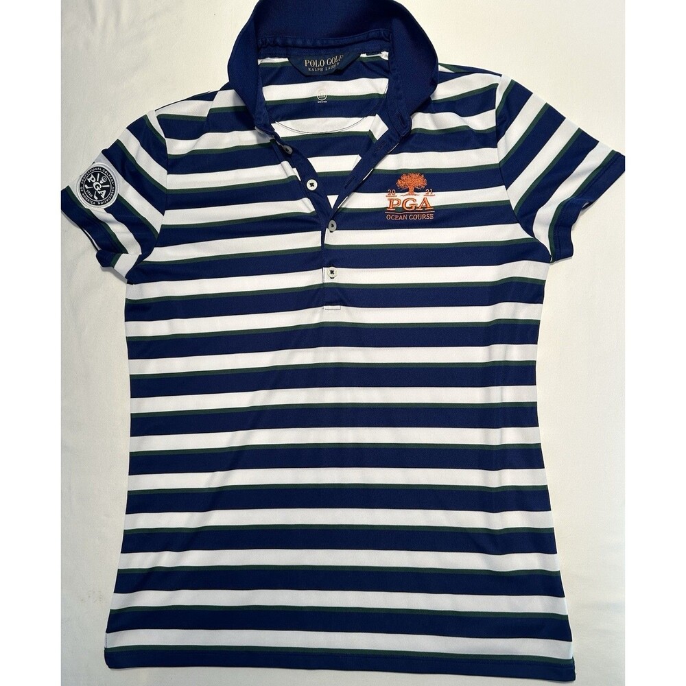 Polo Golf Ralph Lauren Youth Size L Large Ocean Course 2021 PGA Blue Stripe Pony
